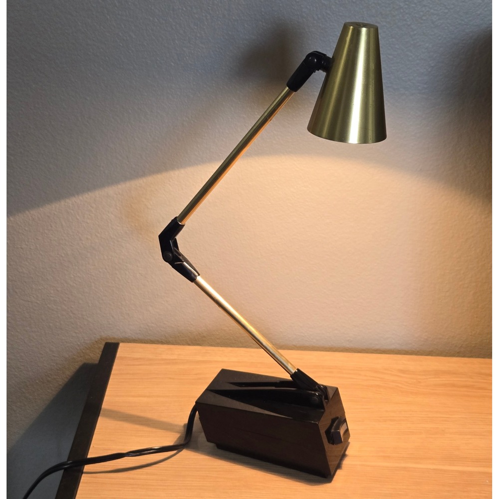 Dlax Model 7100 Adjustable Desk Lamp Black Brass Vintage MCM Tensor Tested Works